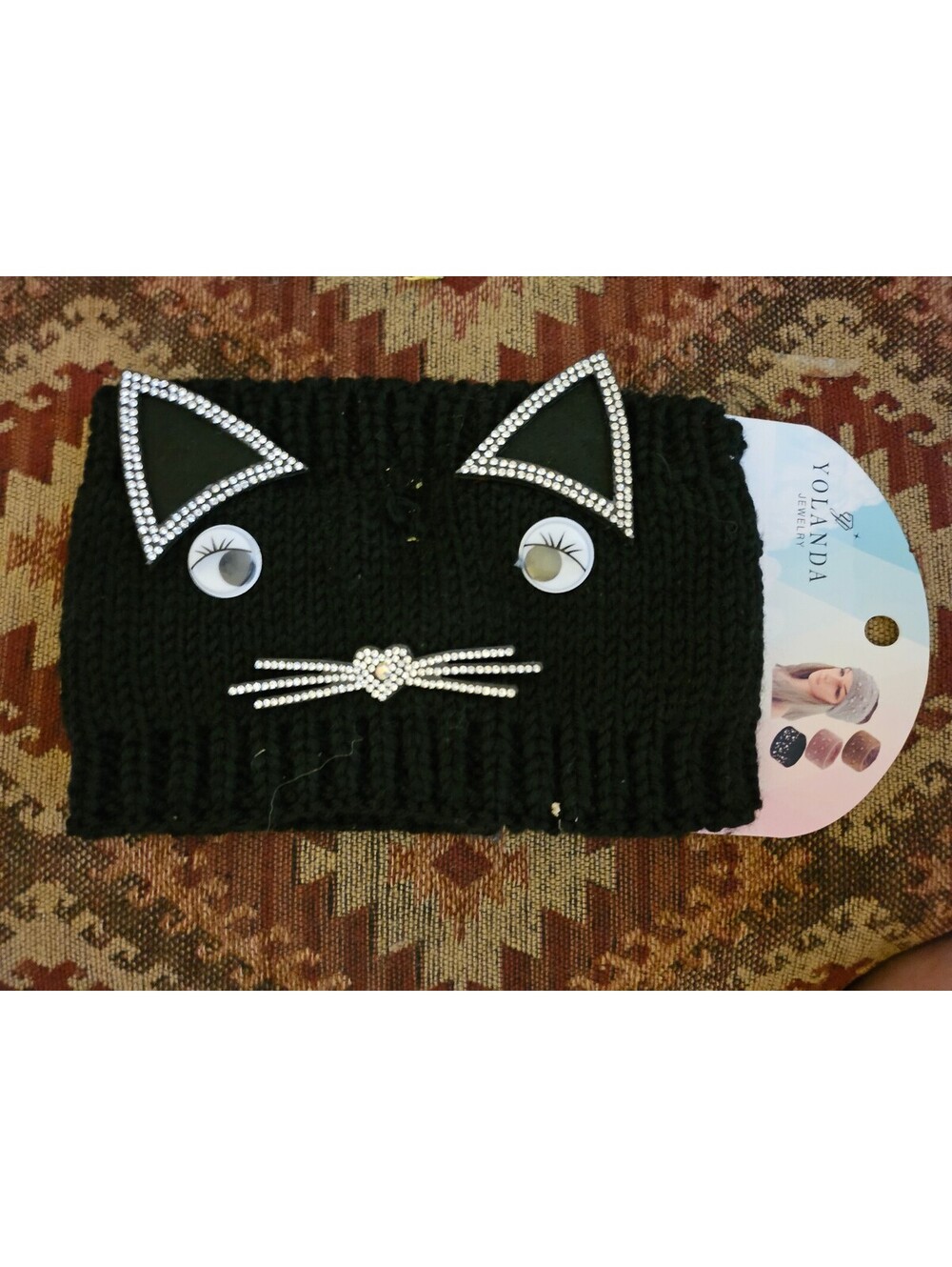 NEW - Black Cat Knitted Headband Women Girls Elastic Wide Hair Band Wrap NWT